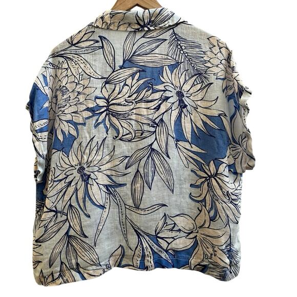 H Halston Floral Print Button Front Boxy Blouse Size Large Resort Beach - Picture 3 of 9